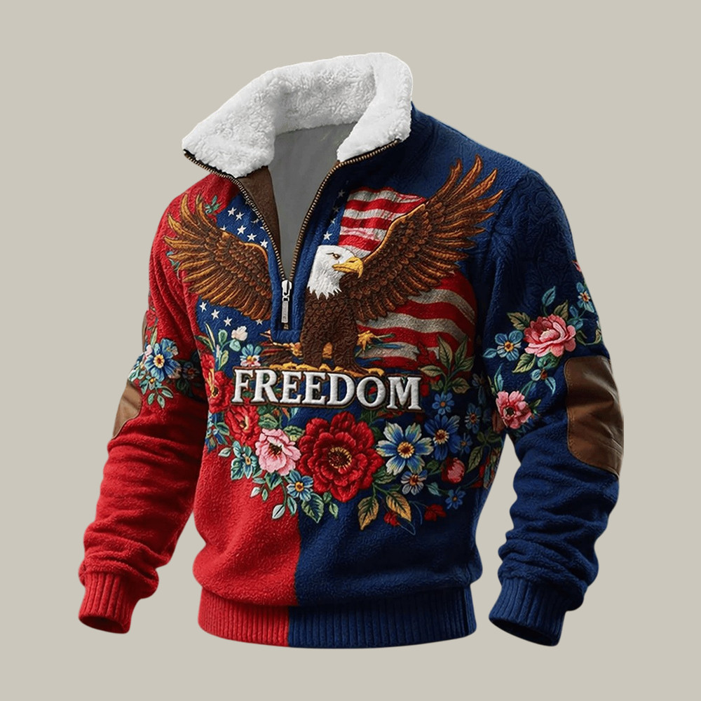 America 250th Anniversary Patriotic Eagle Stand Up Collar Zip Sweater July 4 Outfits