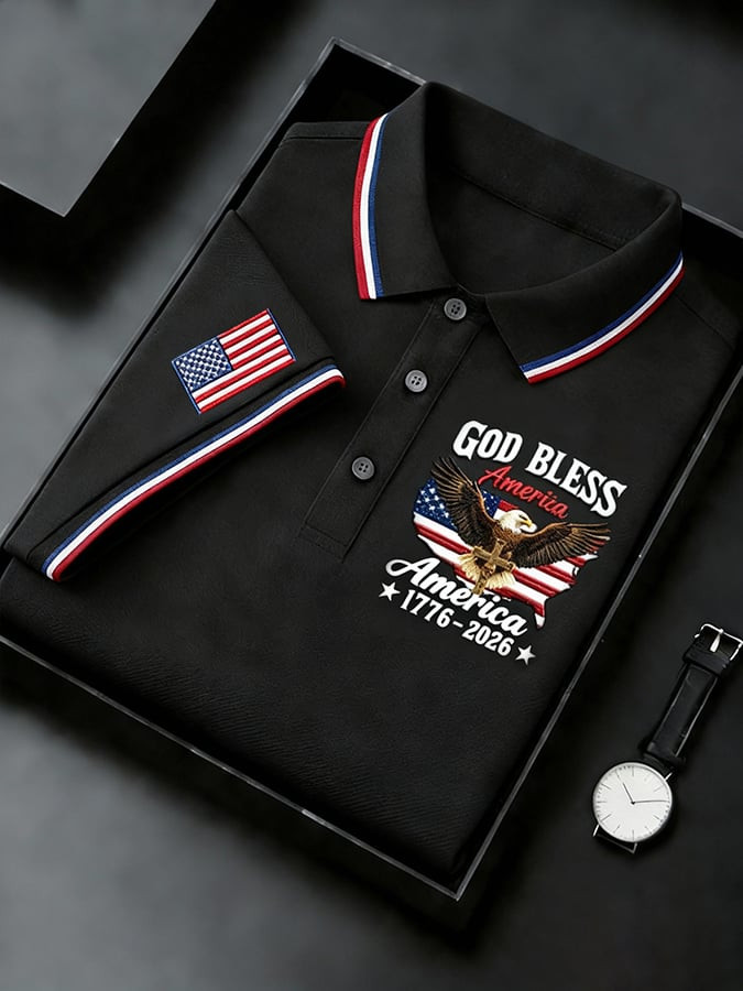 America 250th Anniversary Polo Shirt God Bless America 1776 2026 Merch Patriotic Gifts For Dad