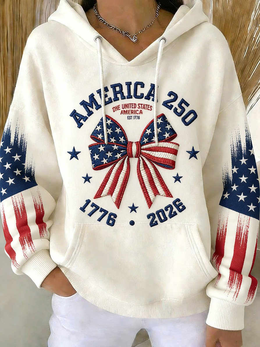 America 250th Anniversary Print Hoodie Patriotic Women's Clothing Gifts For Wife