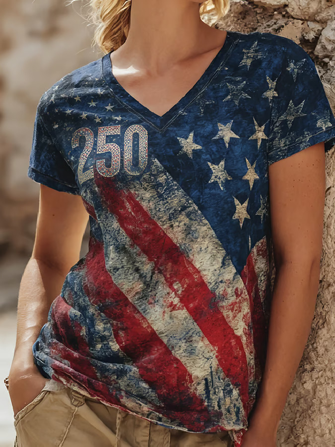 America 250th Anniversary Shirt American Flag T-Shirt Women's Patriotic Clothing