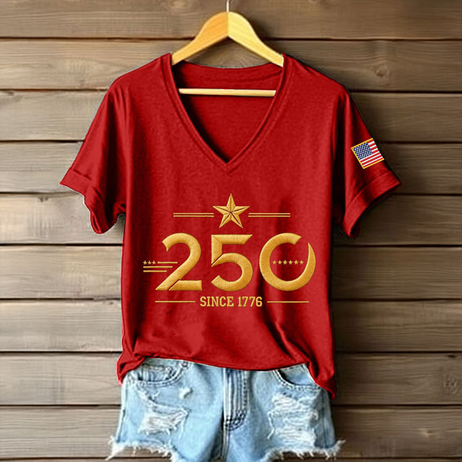America 250th Anniversary Since 1776 V-Neck Shirt Patriotic Clothes 4Th Of July Gift Idea