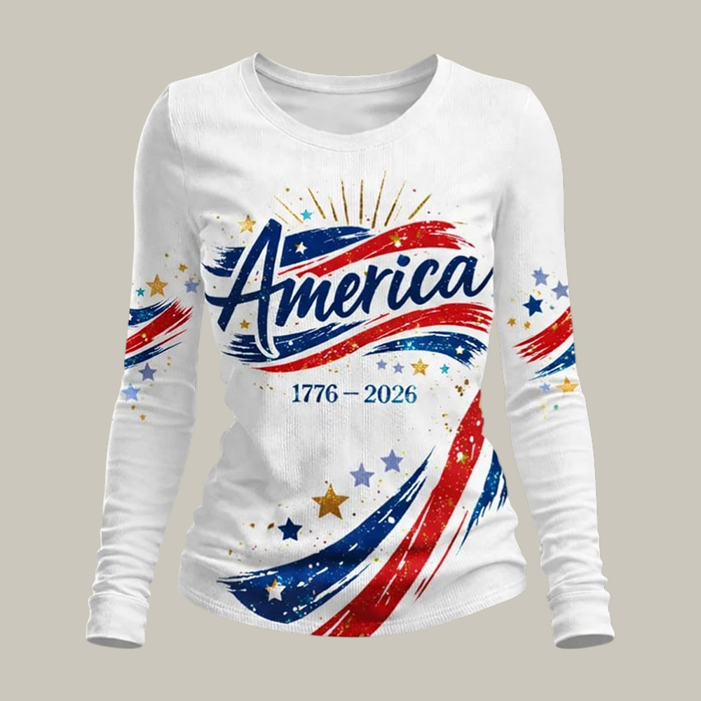 America 250th Anniversary Stars And Stripes Long Sleeve Shirt Fourth Of July Apparel Gift For Mom