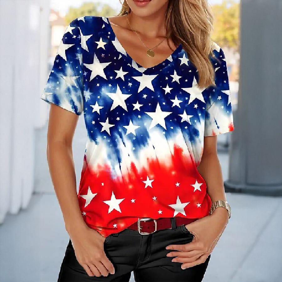 America 250th Anniversary Stars V-Neck Shirt Best 4th Of July Clothing Present For Girlfriend