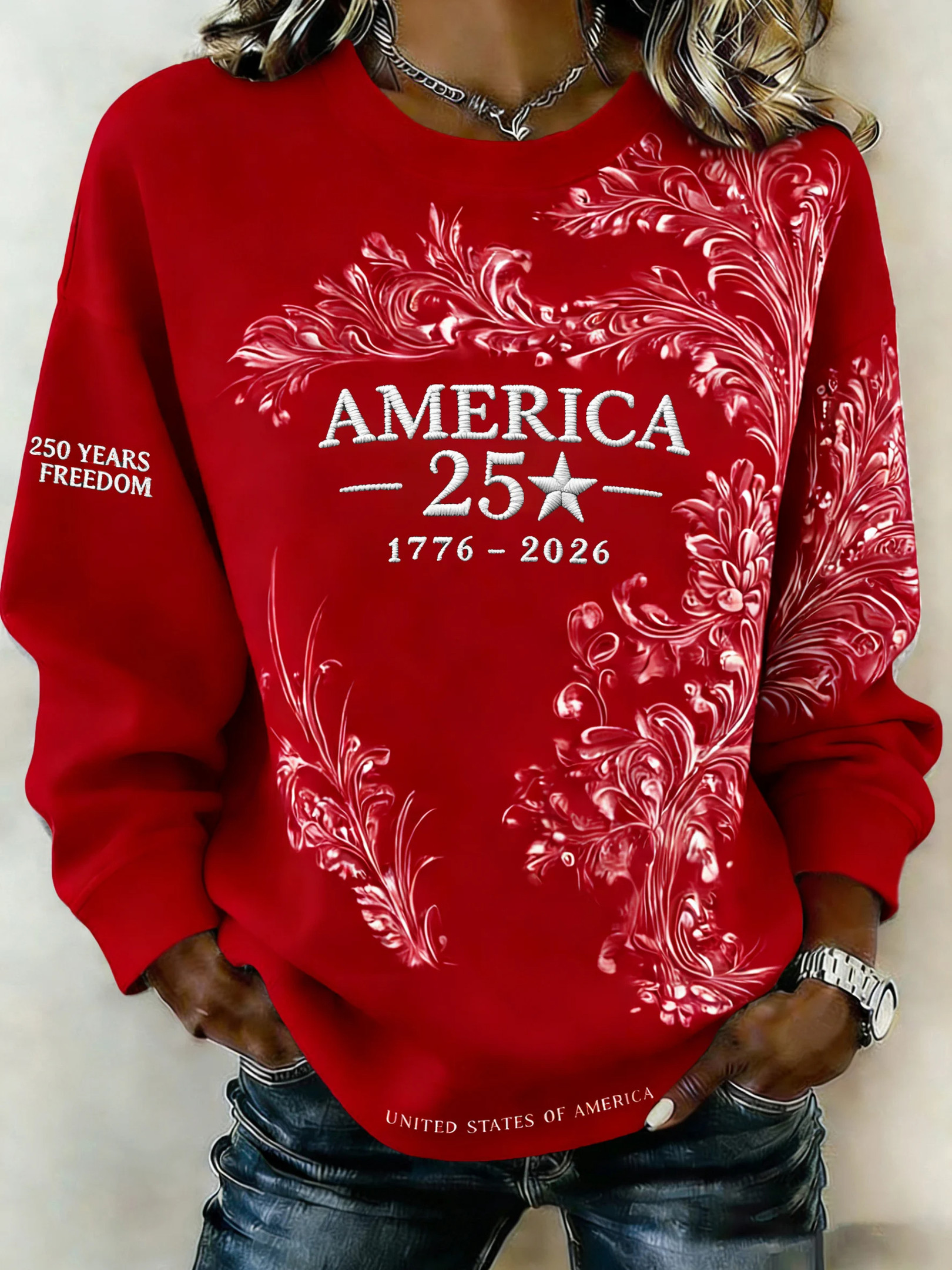 America 250th Anniversary Sweatshirt USA 250 Years Of Freedom Women's Patriotic Apparel