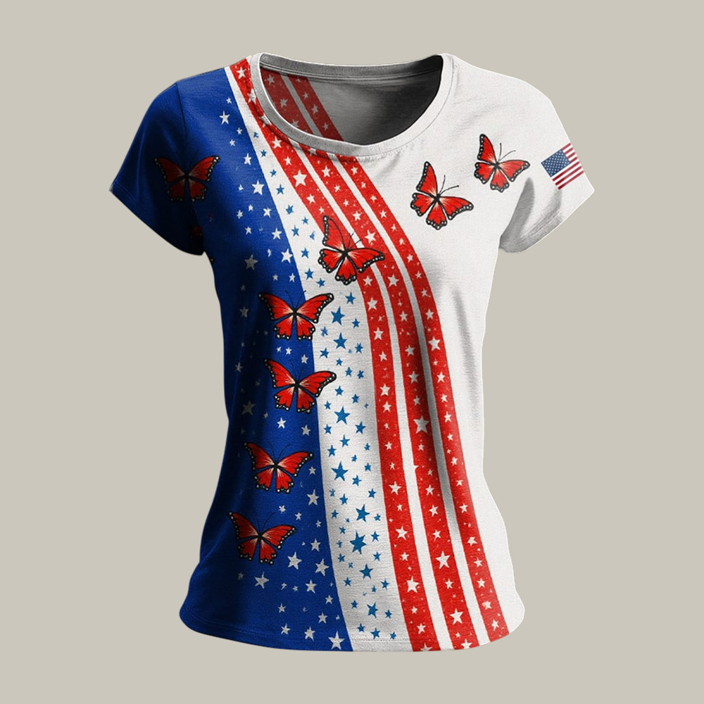 America 250th Anniversary T-Shirt Patriotic Butterfly July 4 Shirt America's Birthday Gift