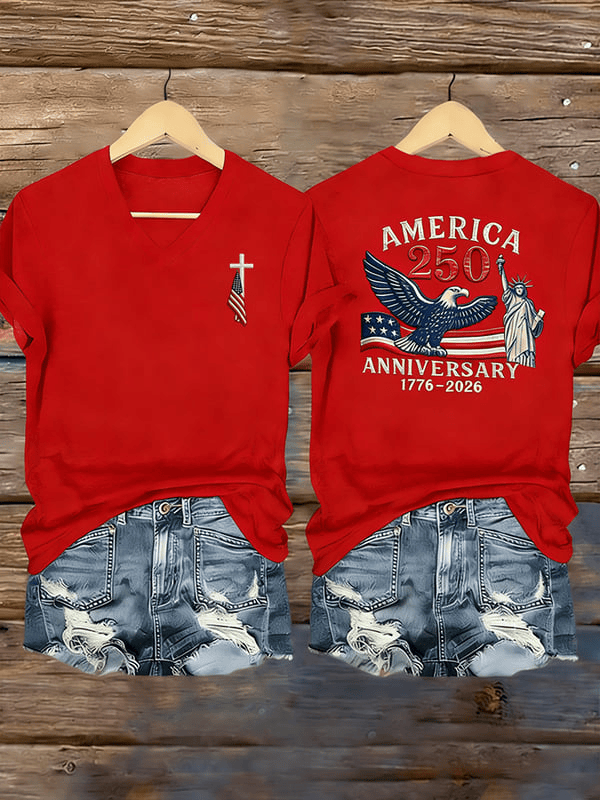 America 250th Anniversary V-Neck Shirt 1776 2026 Faith Cross Apparel Unique Patriotic Gifts America 250th Anniversary V-Neck Shirt 1776 2026 Faith Cross Apparel Unique Patriotic Gifts