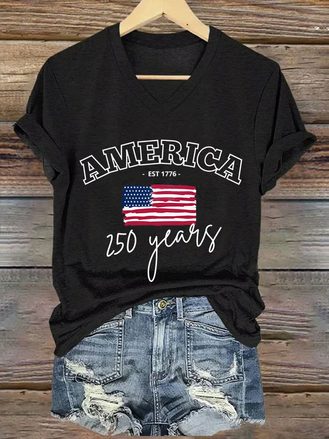 America 250th Anniversary V-Neck Shirt American Patriot Clothing 4Th Of July Gifts