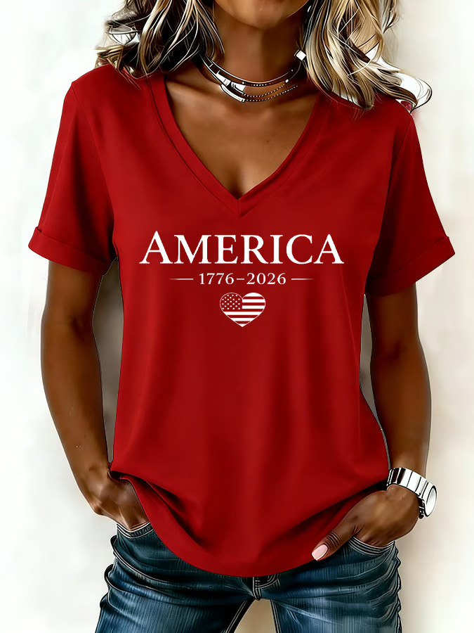 America 250th Anniversary V-Neck Shirt American Patriot Clothing Fourth Of July Apparel