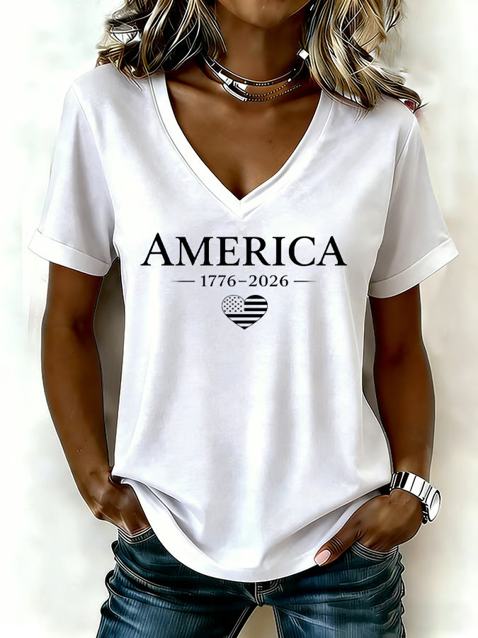 America 250th Anniversary V-Neck Shirt American Patriot Clothing Fourth Of July Apparel