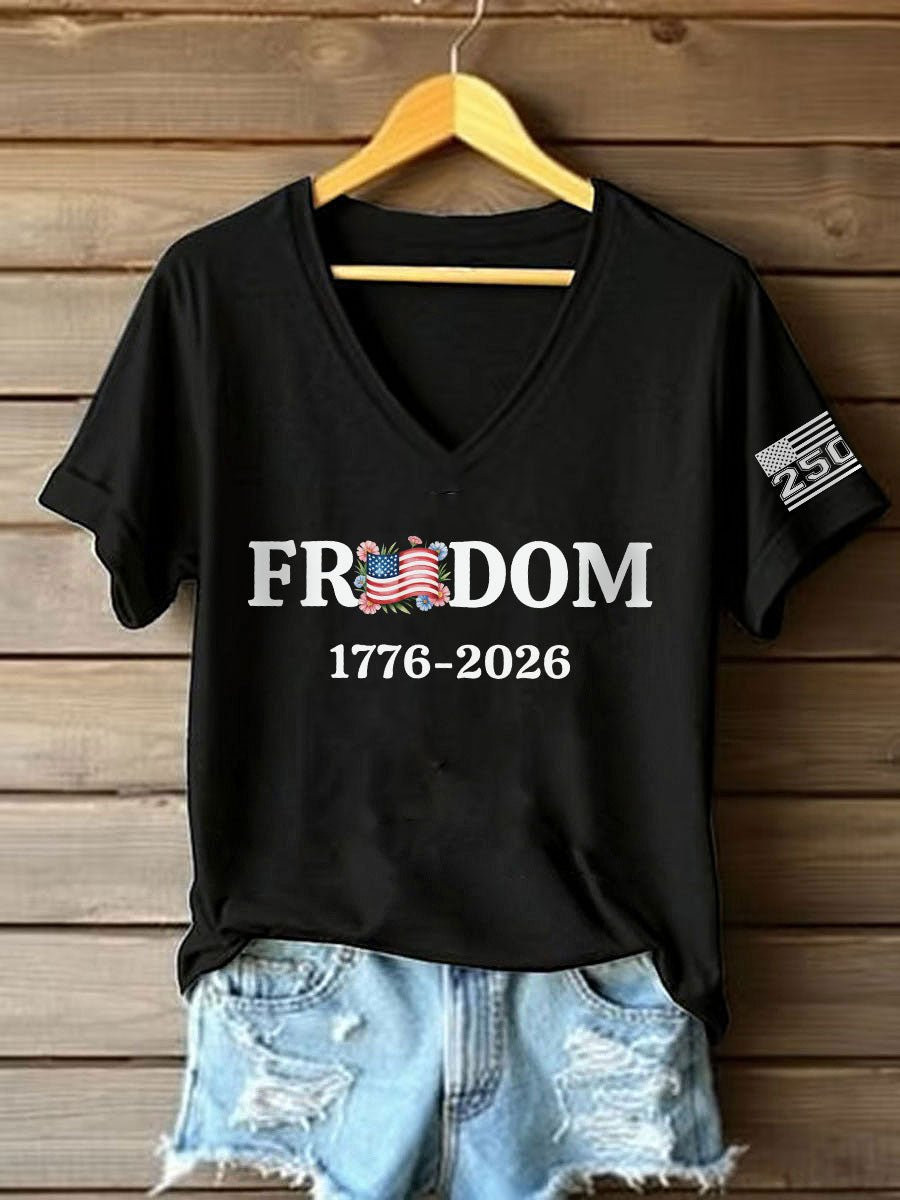America 250th Anniversary V-Neck Shirt Freedom 1776 2026 Merch Independence Day Gift