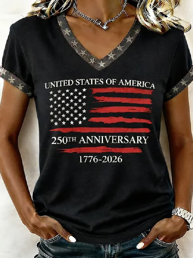 America 250th Anniversary V-Neck Shirt Women'S Patriotic Apparel USA 250 Years Of Freedom