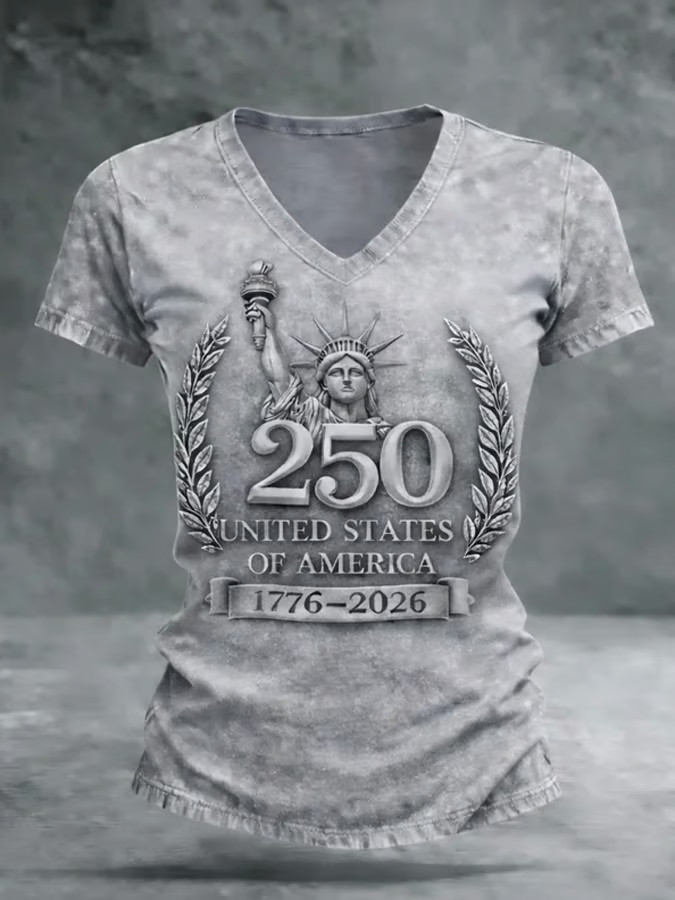 America 250th Anniversary V-Neck Shirt Women's Patriotic Clothing Gifts For Wife