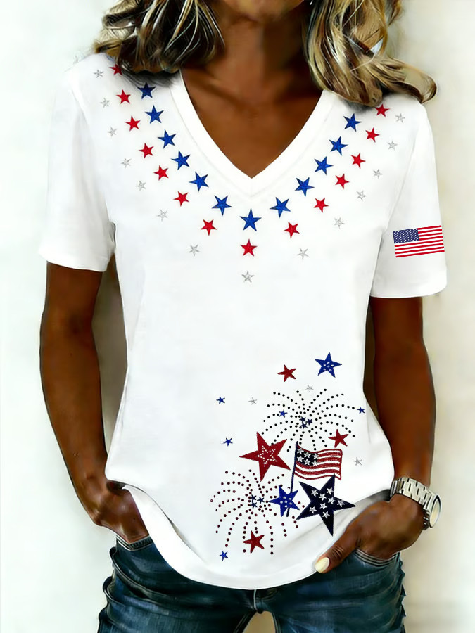 America 250th Anniversary V-Neck T-Shirt 1776 2026 Women'Ss Fourth Of July Clothes