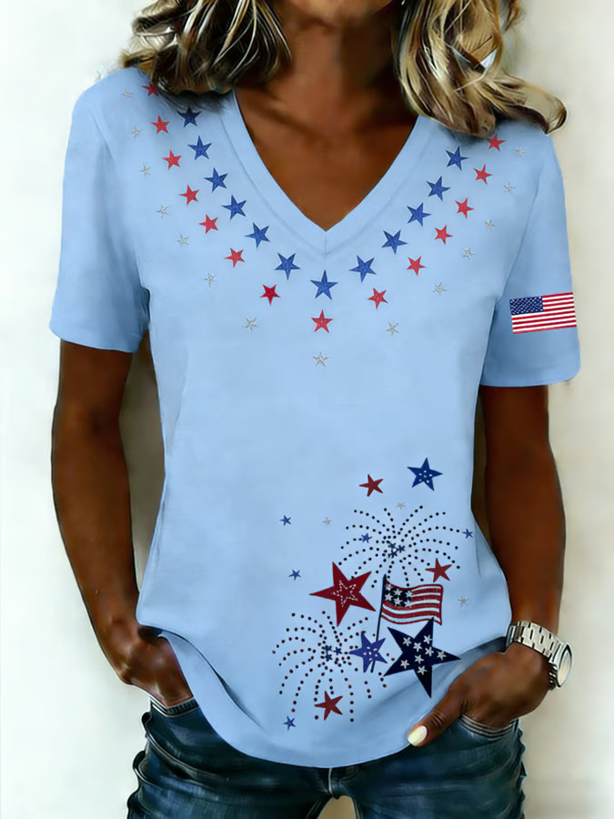 America 250th Anniversary V-Neck T-Shirt 1776 2026 Women'Ss Fourth Of July Clothes