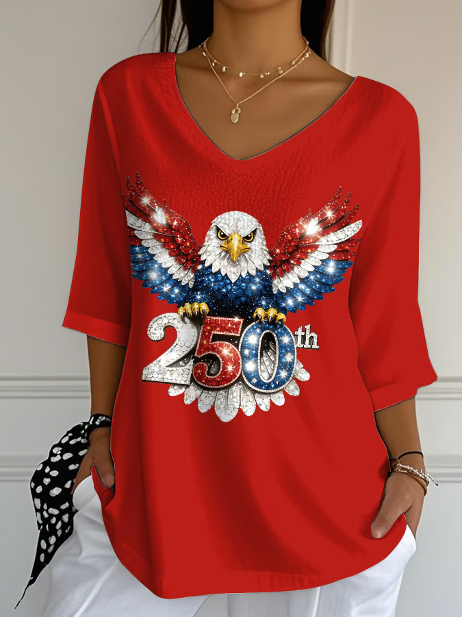 America 250th Anniversary V-Neck T-Shirt USA 250 Years Of Freedom Womens Patriotic Apparel