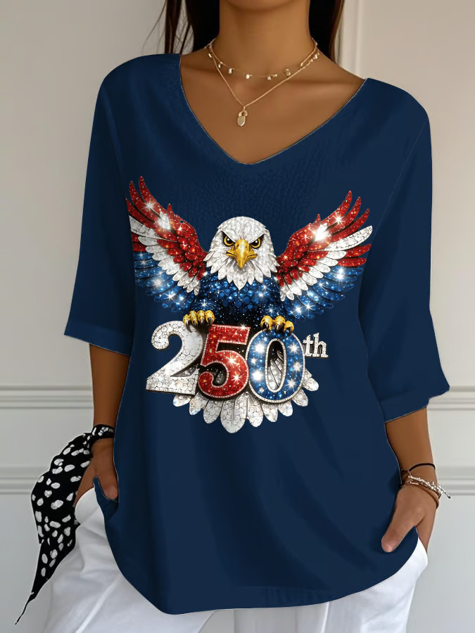 America 250th Anniversary V-Neck T-Shirt USA 250 Years Of Freedom Women's Patriotic Apparel