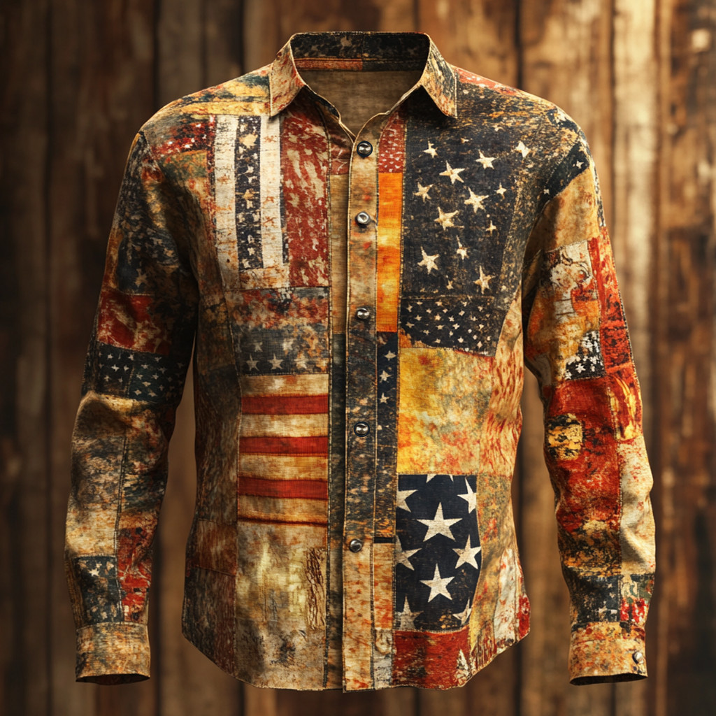 America 250th Anniversary Vintage Button Up Long Sleeve Shirt American Flag Apparel