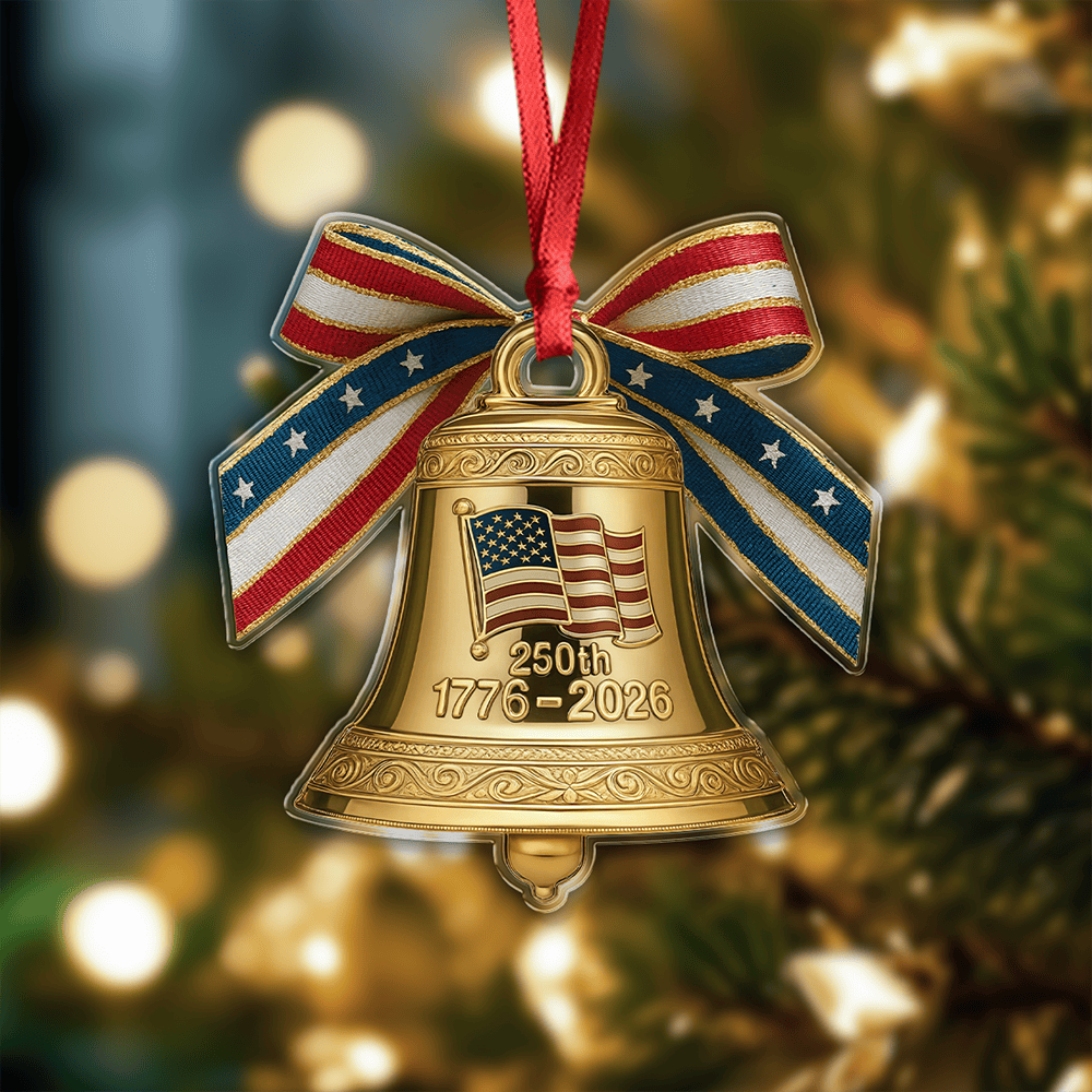 America 250th Birthday Bowtie Bell Ornament Patriotic Decor 1776 2026 Anniversary Gifts