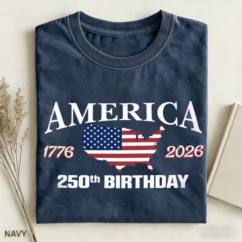 America 250th Birthday T-Shirt 1776 2026 USA Map Patriotic Apparel Gift For Independence Day