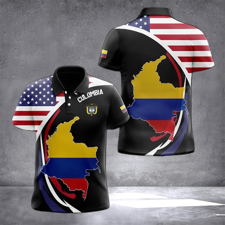 America And Colombia Map Polo Shirt Colombian American Men Clothing Gifts For Colombians