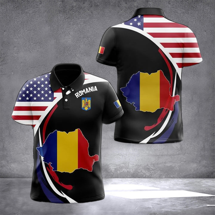 America And Romania Map Polo Shirt Romanian American Men Clothing Gifts For Romanian