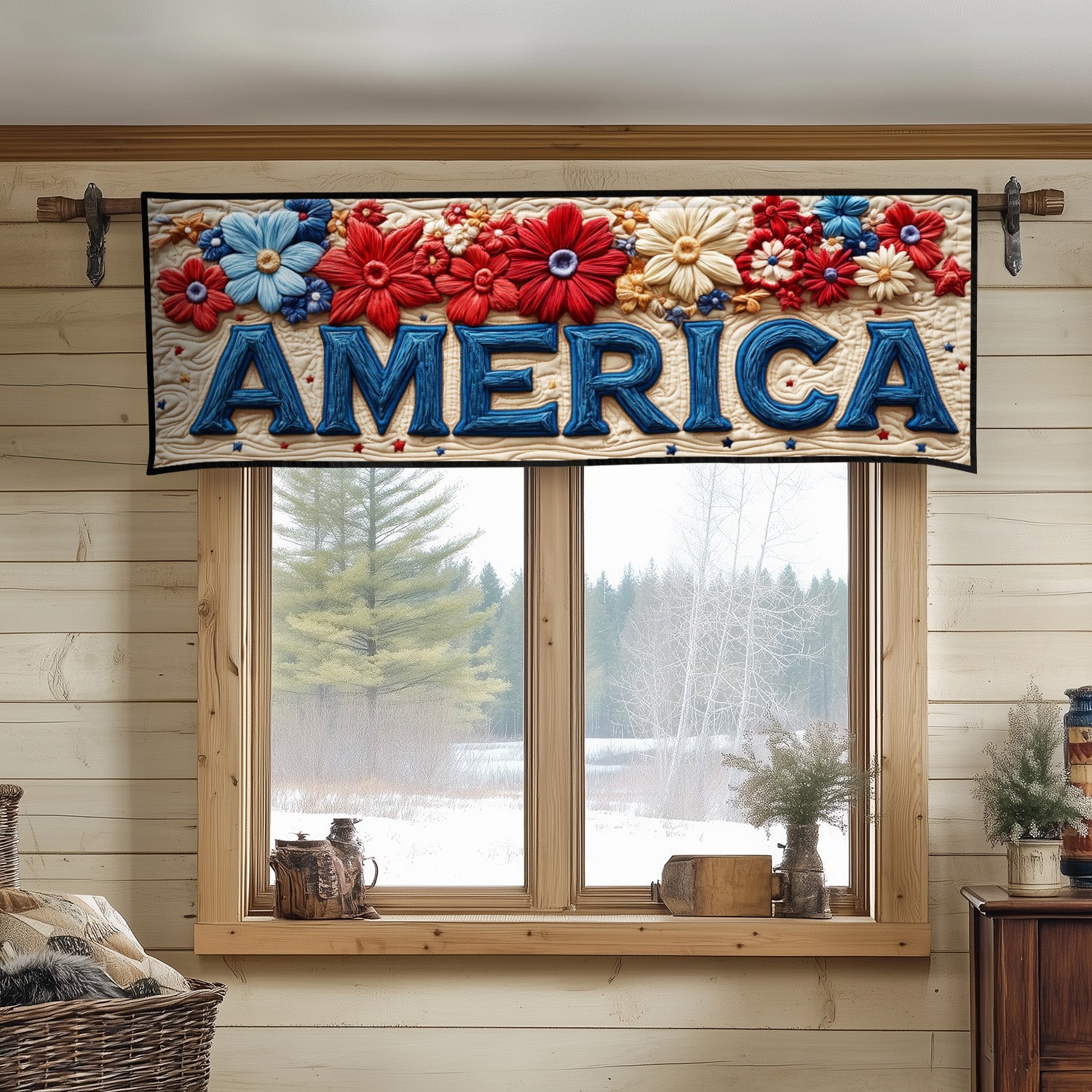 America Blooms Quilted Valance Patriotic Window Valance 50Th Birthday Gifts For Men
