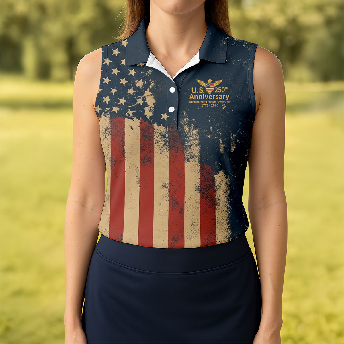 America Celebrates 250Th Anniversary Sleeveless Polo Shirt US Patriot Clothing Gifts For Sister