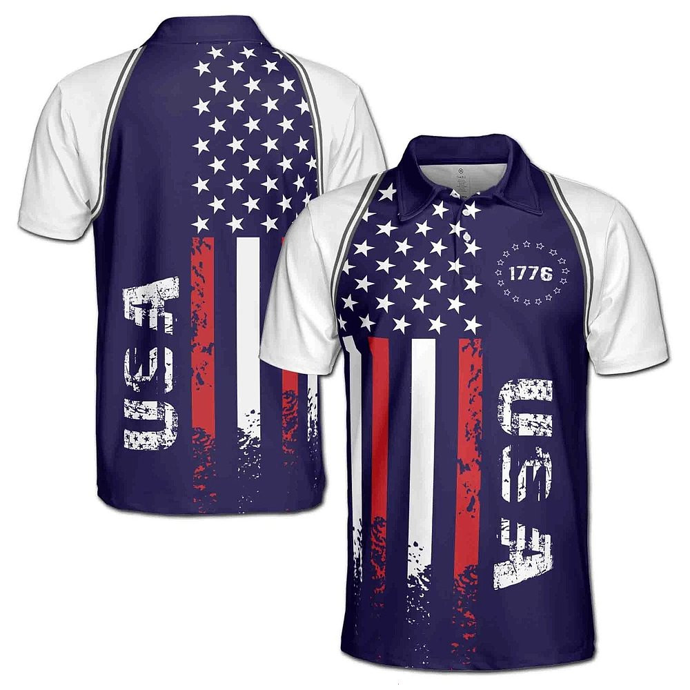 America Flag 1776 Vintage Men's Polo Shirt Patriotic USA Shirt Gifts For Father