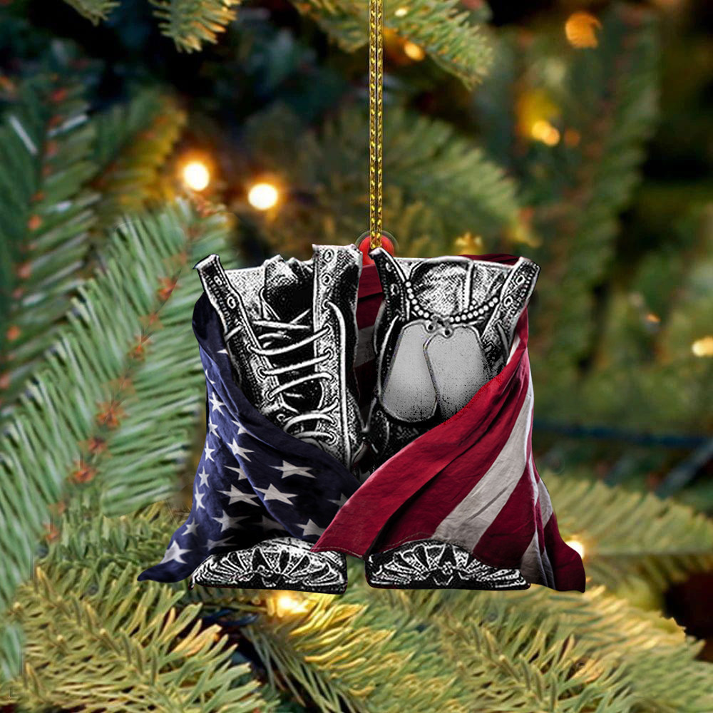 America Flag Boots Military Ornament Christmas Tree Decorations Veteran Gifts Ideas 2024