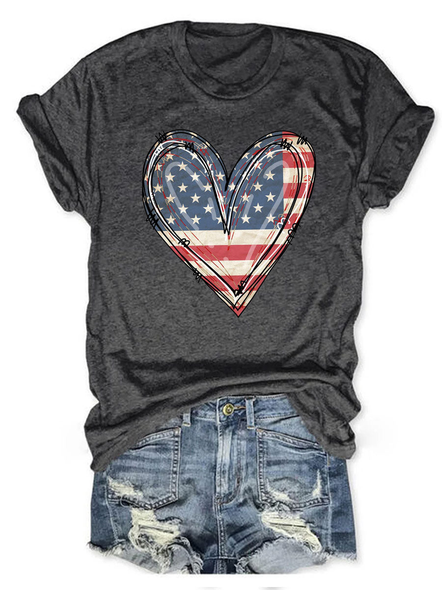 America Flag Heart T-Shirt Semiquincentennial Patriotic Shirt Best Gifts For Women