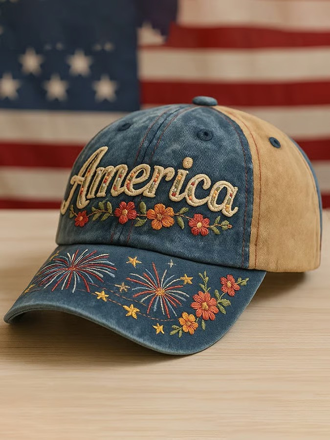 America Floral Baseball Cap Patriotic Fourth Of July Celebration Hat Gift Ideas
