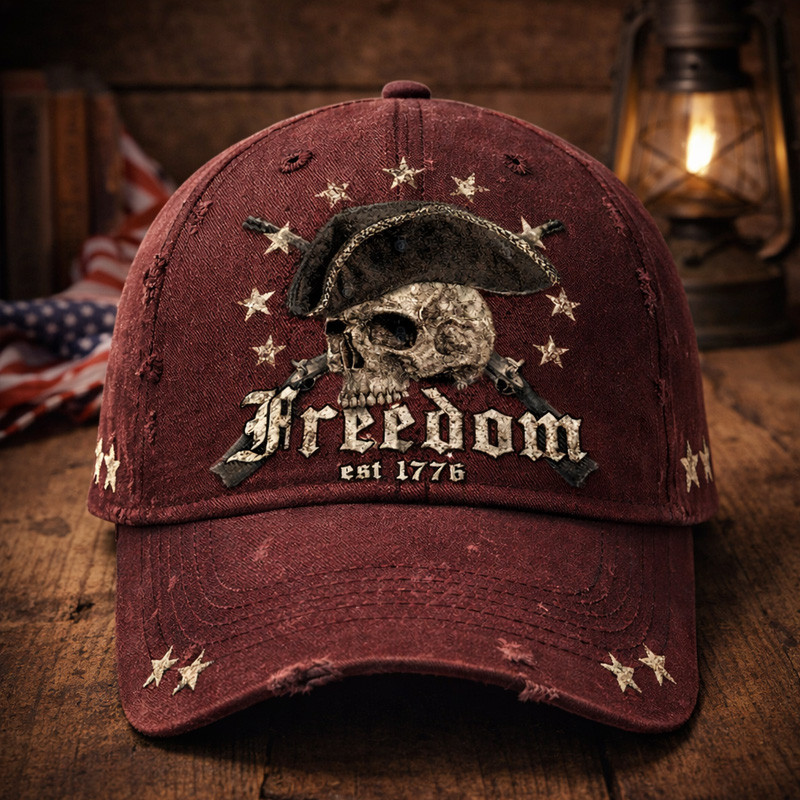 America Freedom Est 1776 Hat Patriotic Skull Baseball Cap Patriotic Gift For Husband