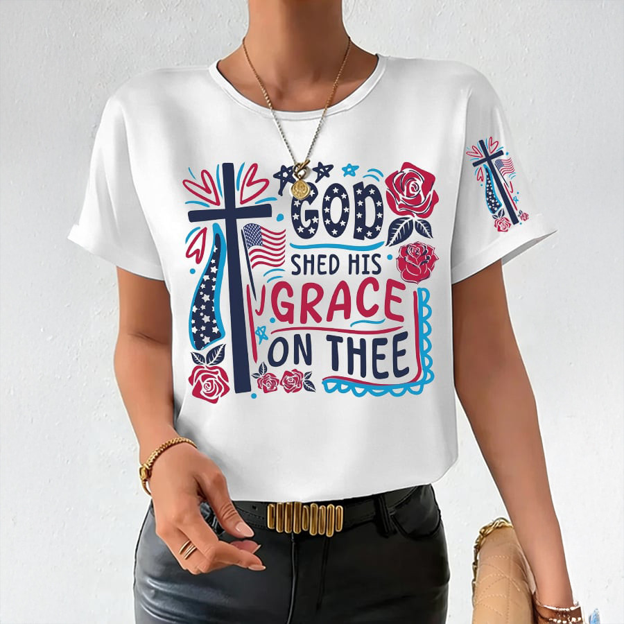 America God Shed His Grace On Thee T-Shirt Independence Day Clothes Patriotic Gifts