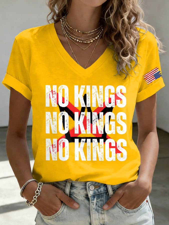 America Has No Kings V-Neck Shirt Patriotic Protest Movement Apparel Gift For Democracy Fans