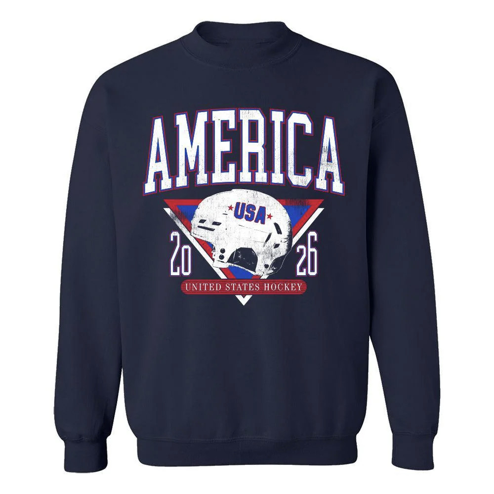 America Hockey 2026 Helmet Sweatshirt Spittin Chiclets Podcast Apparel Hockey Lover Present
