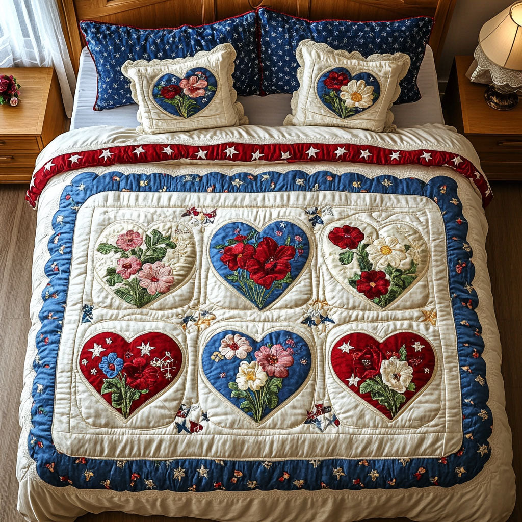 America in Bloom Quilted Bedding Set Bed Decor Patriotic Christmas Gifts