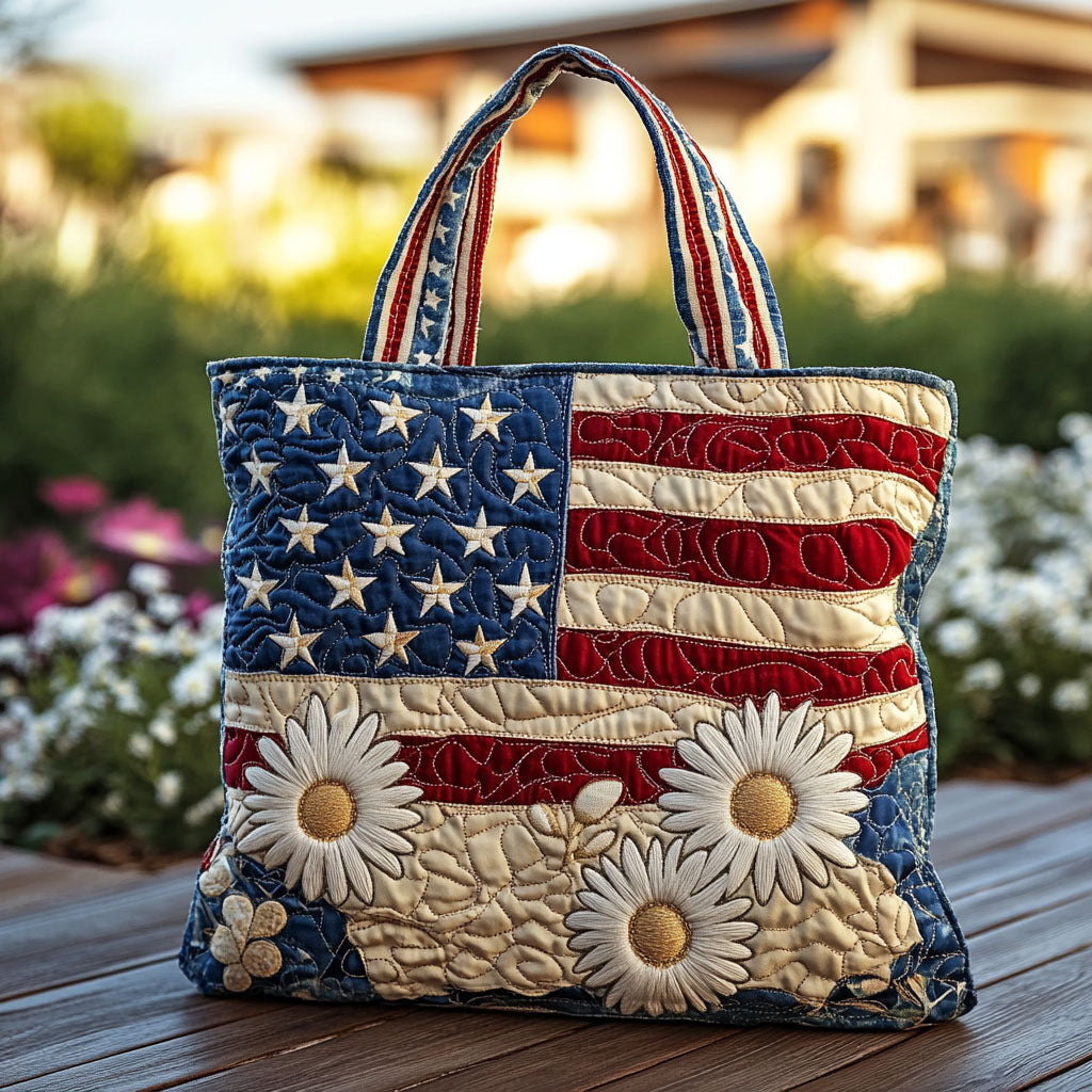 America in Bloom Quilted Tote Bag Gifts For Daisy Lovers