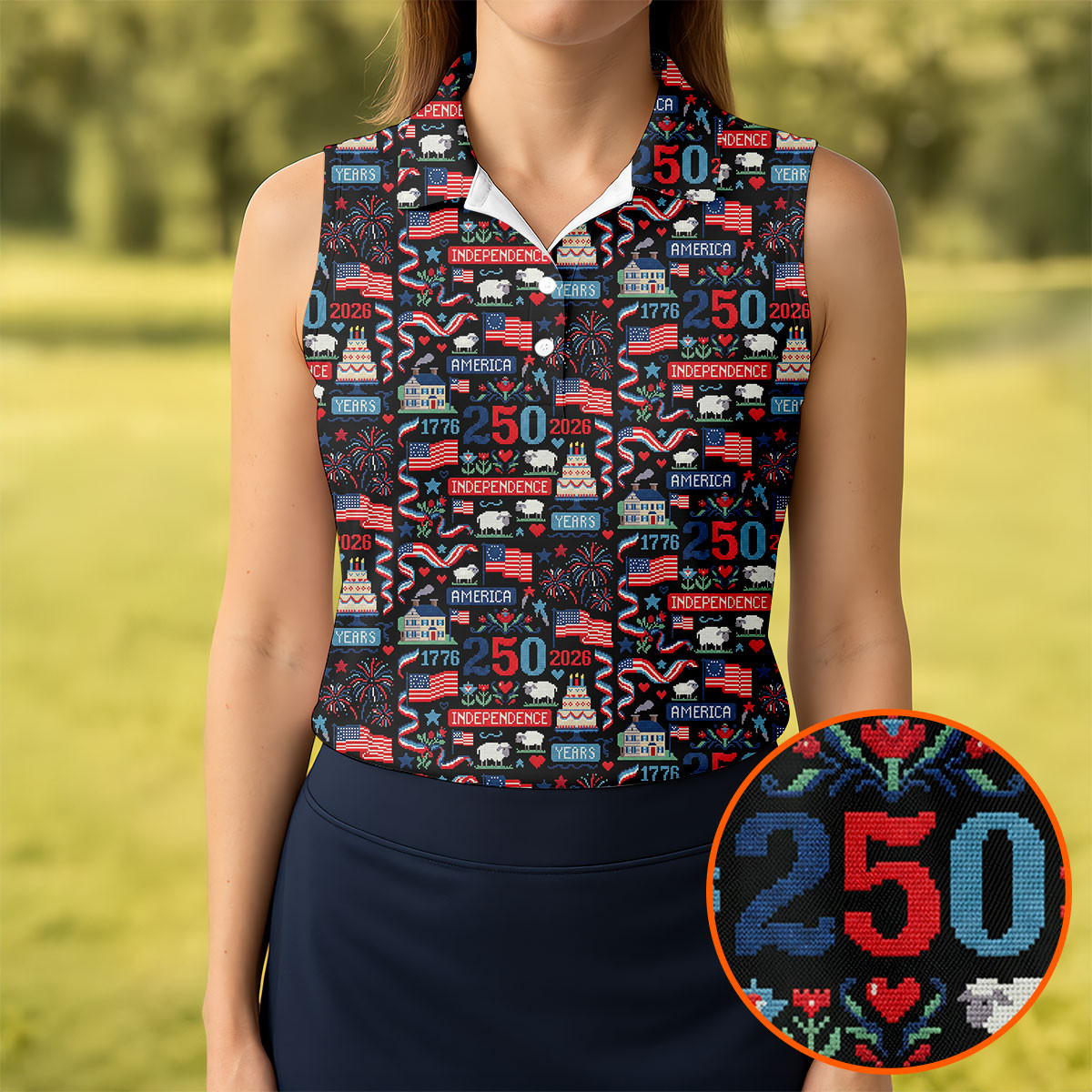 America Independence 250 Years Sleeveless Polo Shirt 4Th Of July Golf Shirt Ladies Golf Gifts