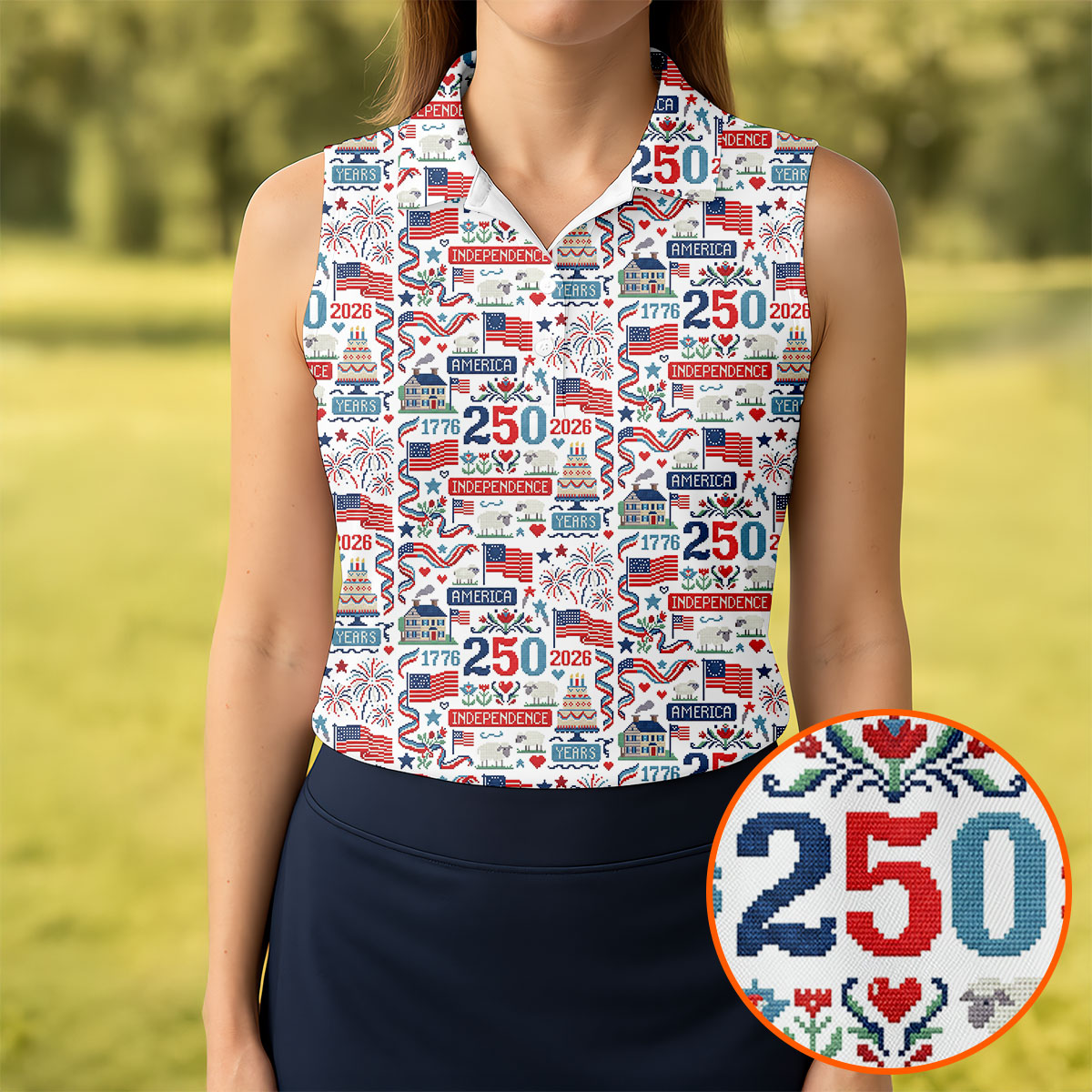 America Independence 250 Years Sleeveless Polo Shirt Golf Attire For Women Ladies Golf Gifts