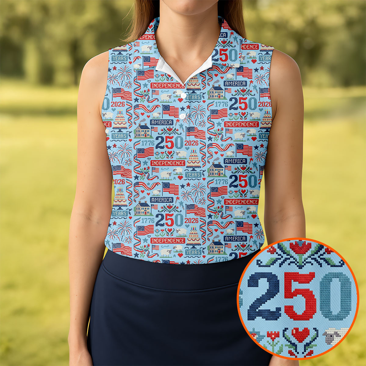 America Independence 250 Years Sleeveless Polo Shirt Womens Golf Clothes Cool Golf Gifts