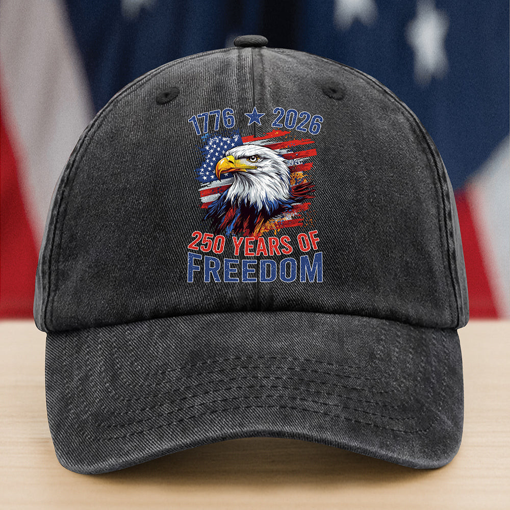 America Semiquincentennial 250 Years Of Freedom Washed Denim Baseball Cap America 250 Merchandise Unique Patriotic Gifts