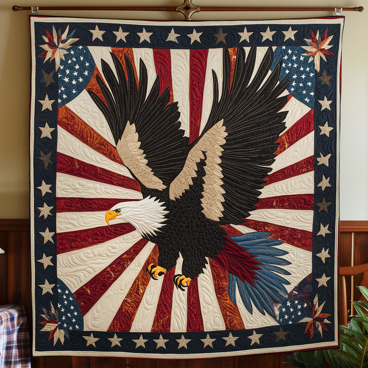 America Spirit Eagle Quilt Blanket USA Flag Patriotic Eagle Gifts For Adults
