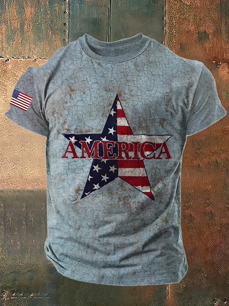 America Star Vintage Graphic Tees Men Patriotic T Shirt 250th Anniversary Fan Gear Gift