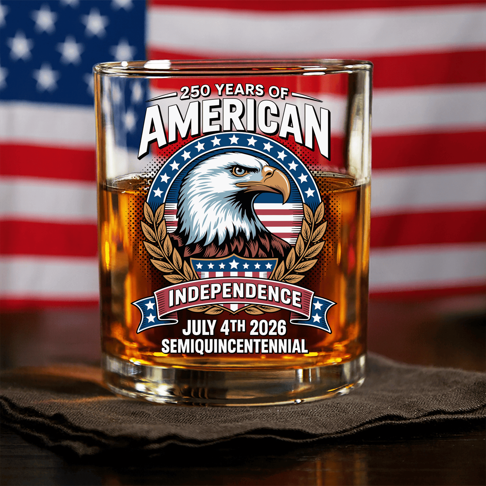 American 250 Years Independence Eagle - July 4th 2026 Whiskey Glass America 250 Merchandise Patriotic Gift Ideas