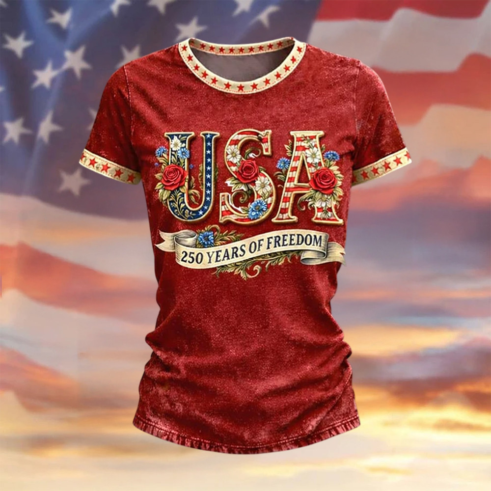 American 250 Years Of Freedom 1776 2026 Floral T-Shirt 4Th Of July Outfits Gift For Patriots