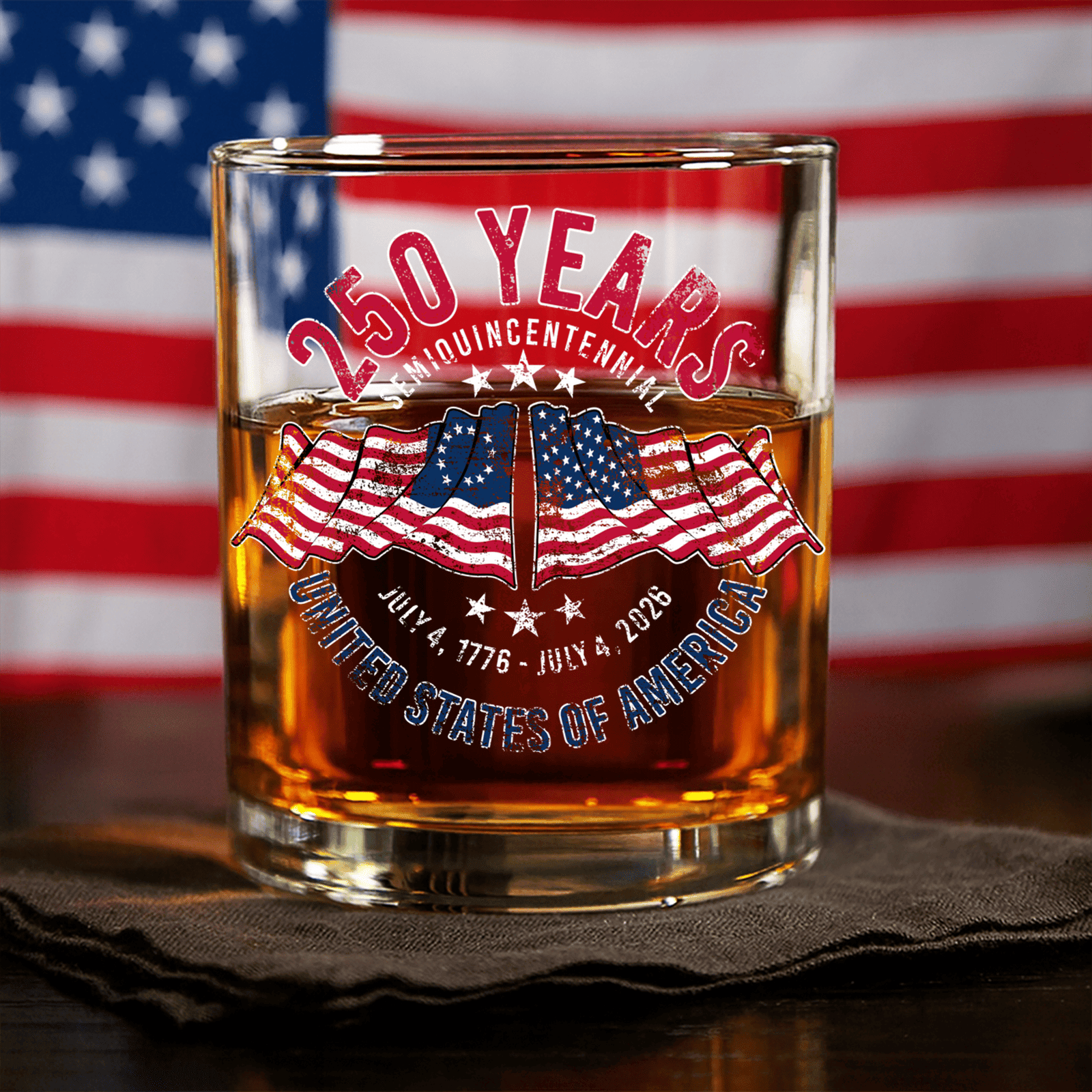 American 250 Years Semiquincentennial  Patriotic Gift 2026 Whiskey Glass America 250 Merchandise Patriotic Birthday Gifts