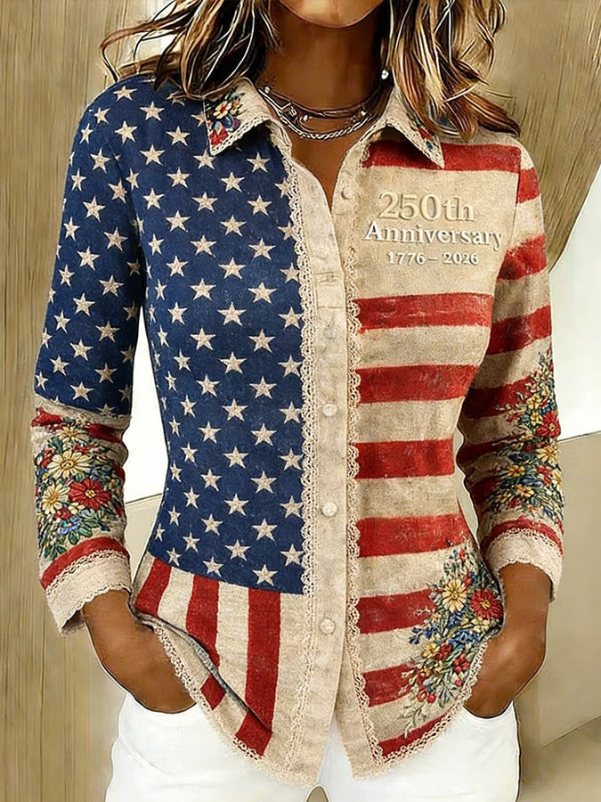 American 250th Anniversary 1776 2026 Button Up Long Sleeve Independence Day Apparel Gift For Her American 250th Anniversary 1776 2026 Button Up Long Sleeve Independence Day Apparel Gift For Her