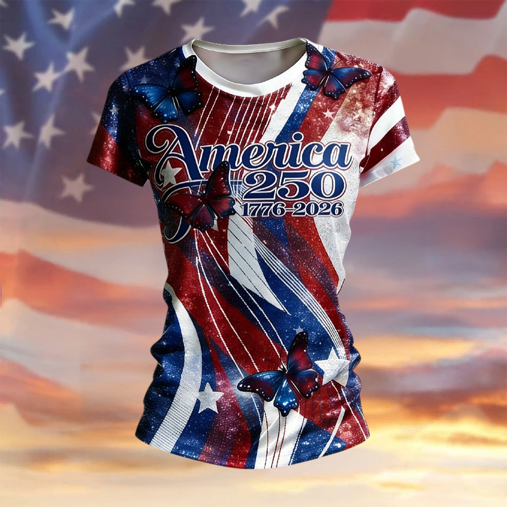 American 250th Anniversary 1776 2026 T-Shirt Independence Day 2026 Clothes Gift For Her