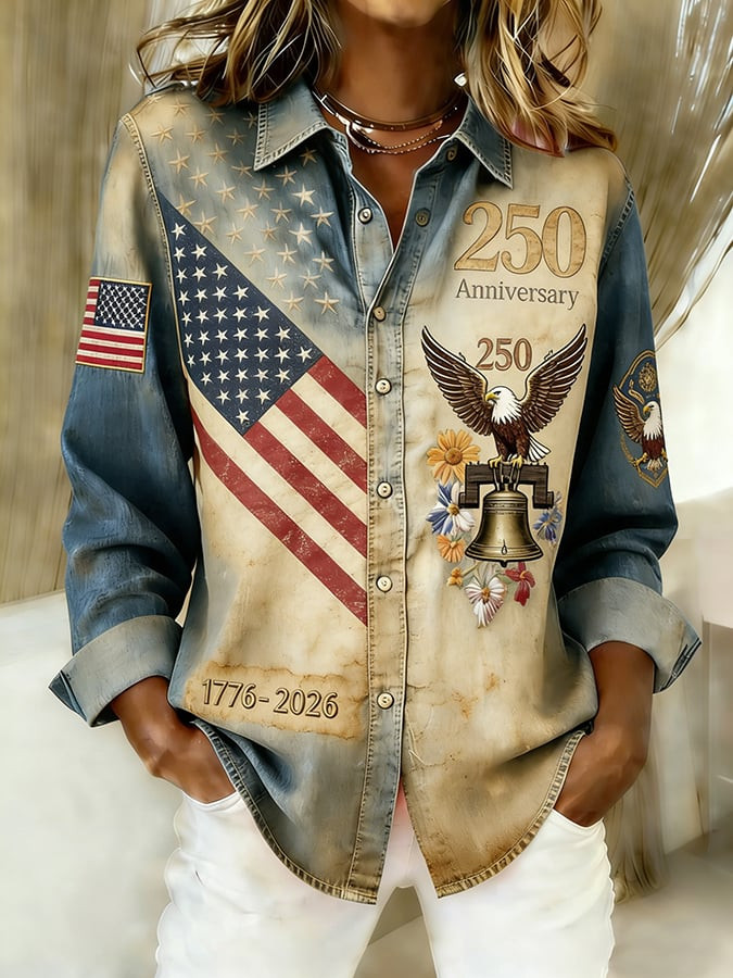 American 250th Anniversary Commemorative Long Sleeve Button Up Shirt American Patriot Clothing