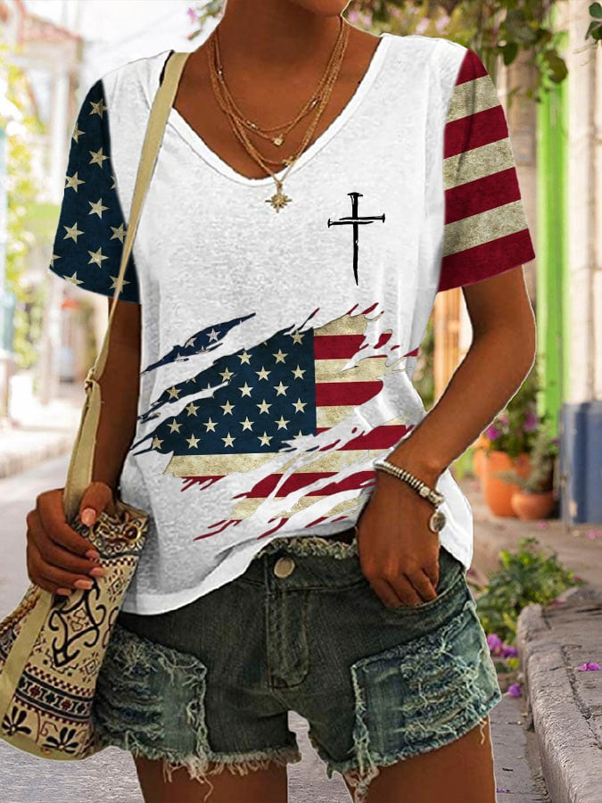 American 250Th Anniversary Faith V-Neck Shirt Patriotic Clothes Best Gift For Women American 250Th Anniversary Faith V-Neck Shirt Patriotic Clothes Best Gift For Women